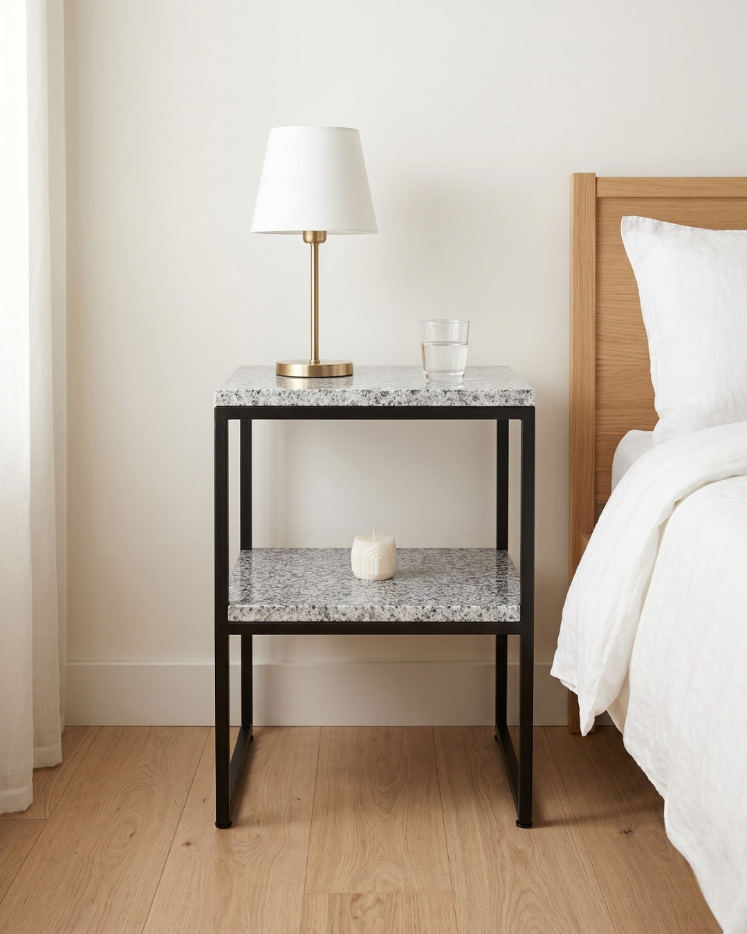Bauhaus Inspired Halayeb Granite Night Stand With Steel Black Frame