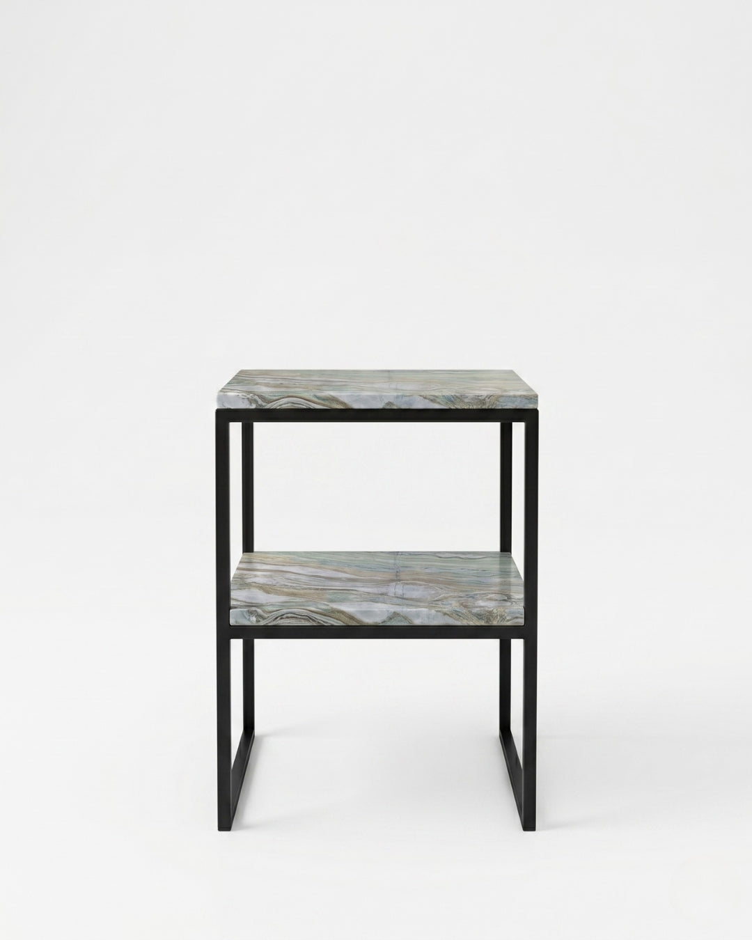 Tiffany Ocean Marble Bauhaus Night Stand With Steel Black Frame