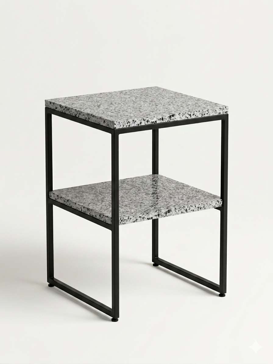 Halayeb Granite - Bauhaus Inspired Night Stand With Steel Black Base