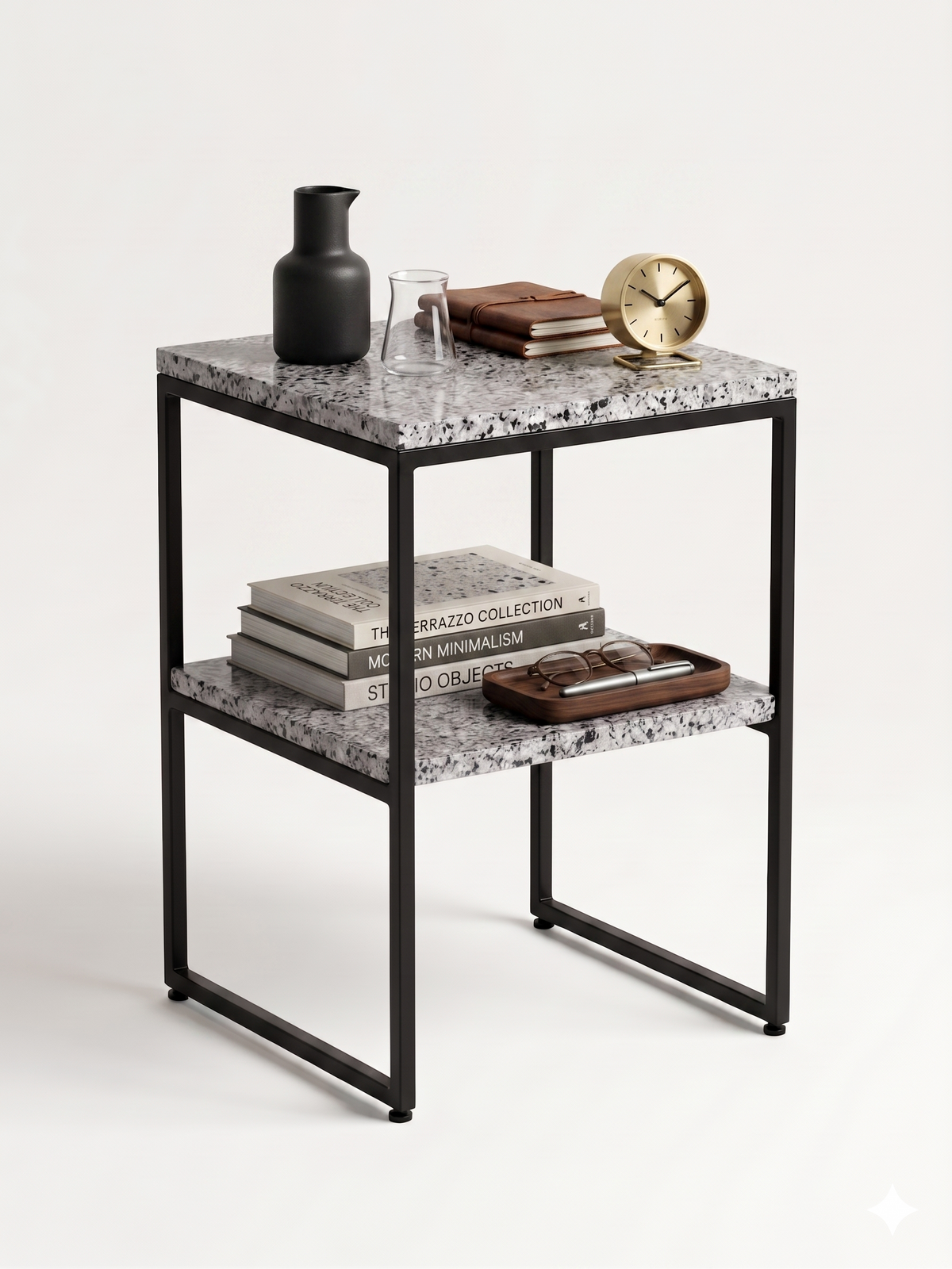 Halayeb Granite - Bauhaus Inspired Night Stand With Steel Black Base