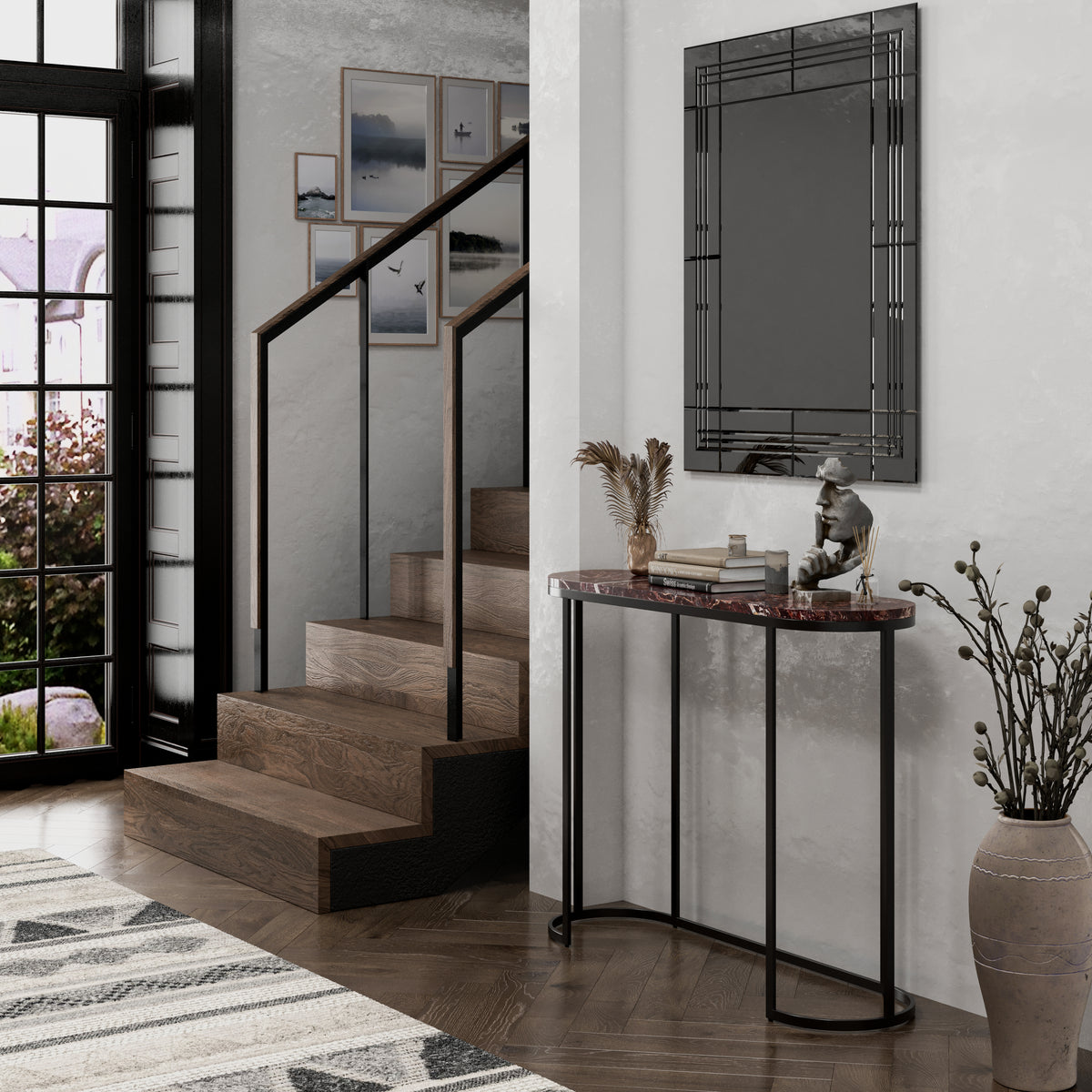 Oval Console Table – Marble Top & Metal Base