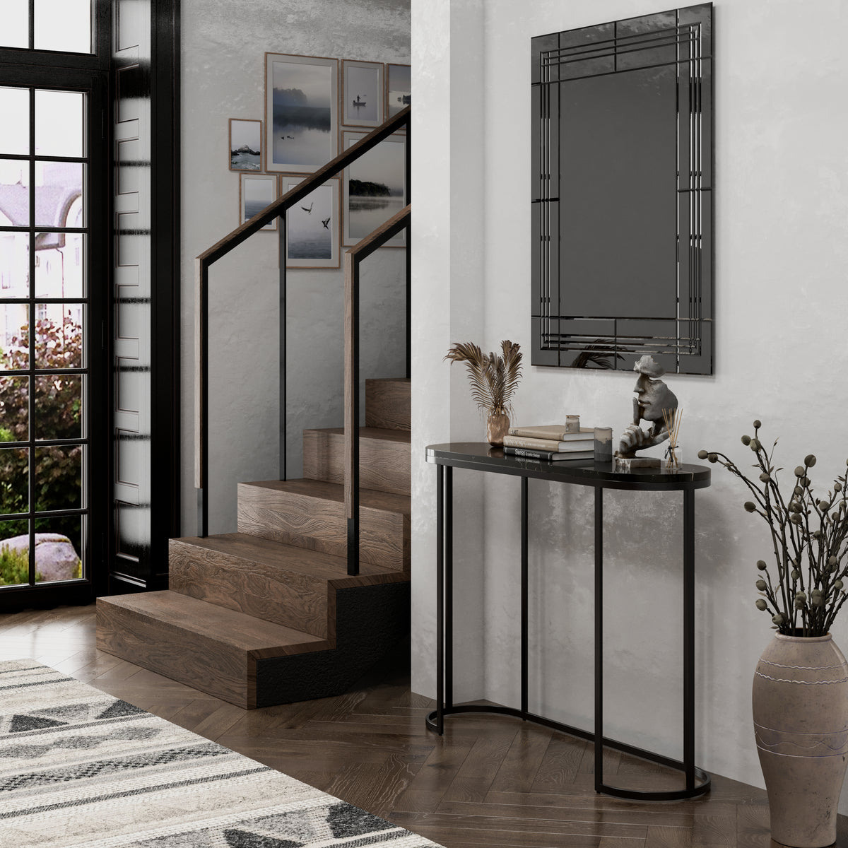 Oval Console Table – Marble Top & Metal Base