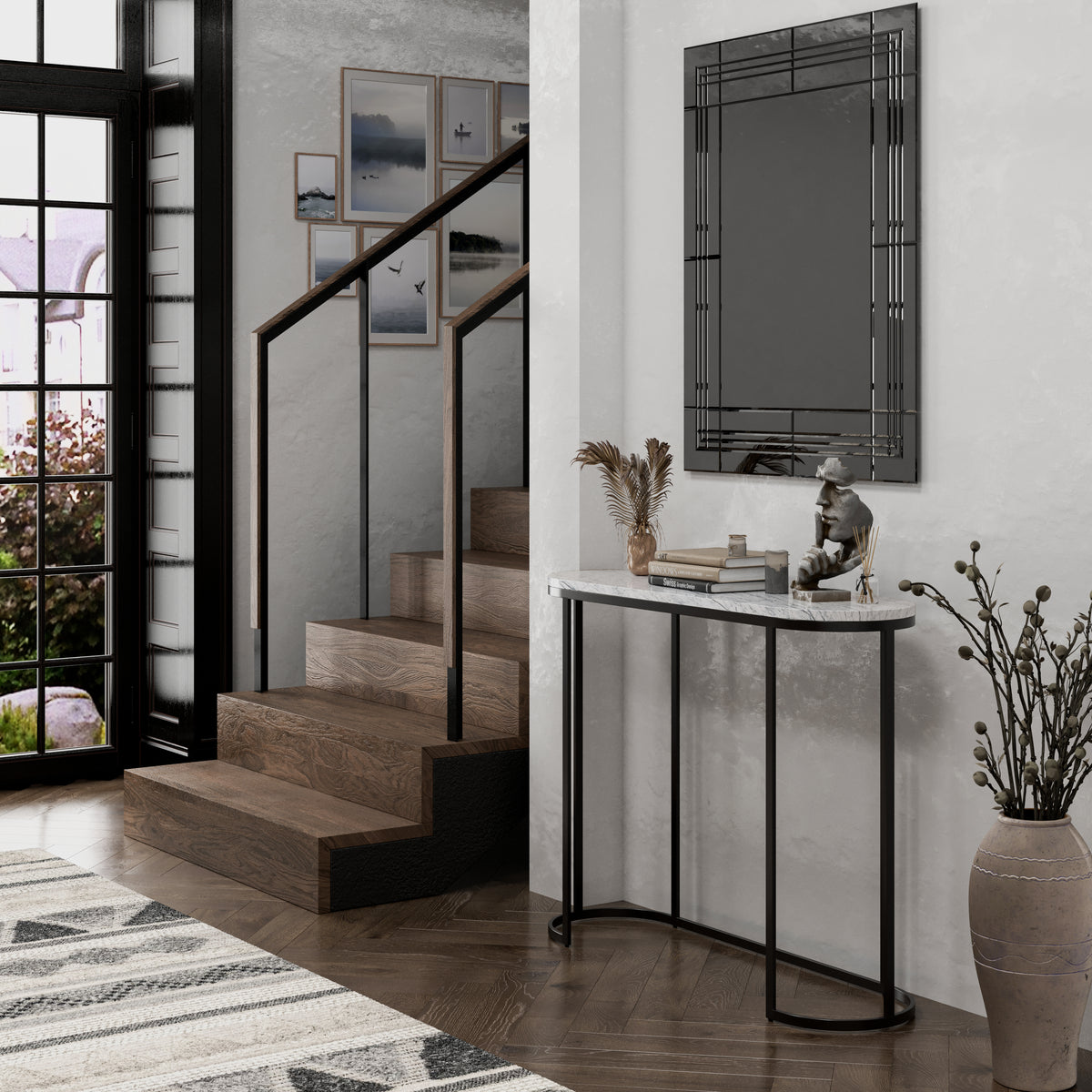 Oval Console Table – Marble Top & Metal Base