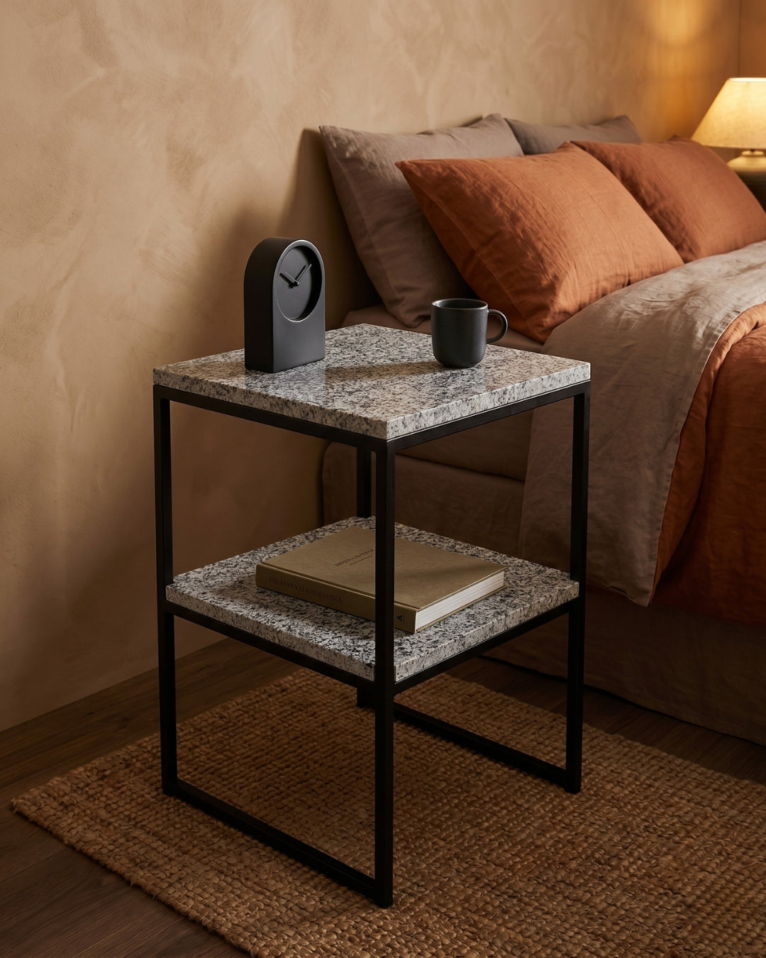 Bauhaus Inspired Halayeb Granite Night Stand With Steel Black Frame