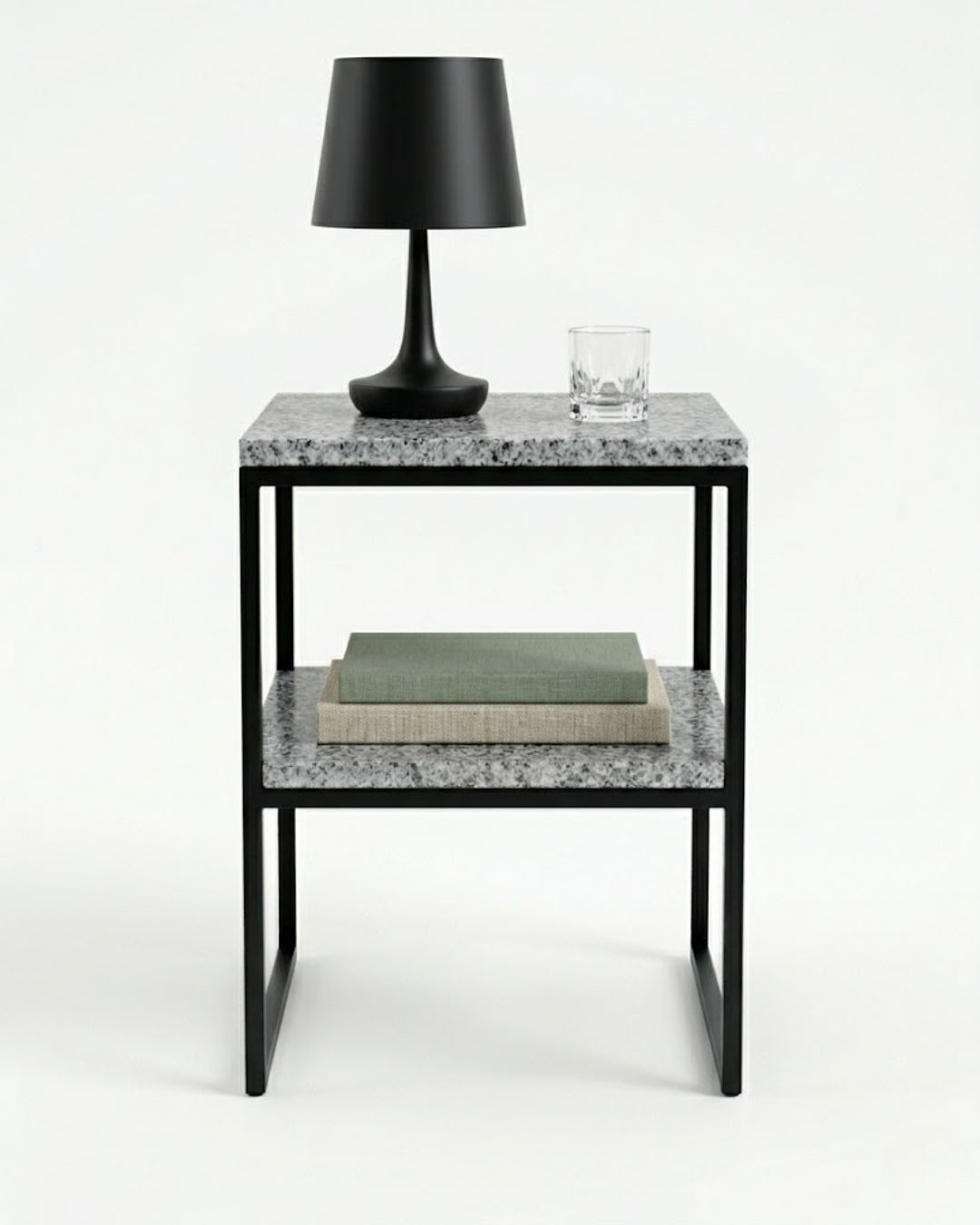 Bauhaus Inspired Halayeb Granite Night Stand With Steel Black Frame