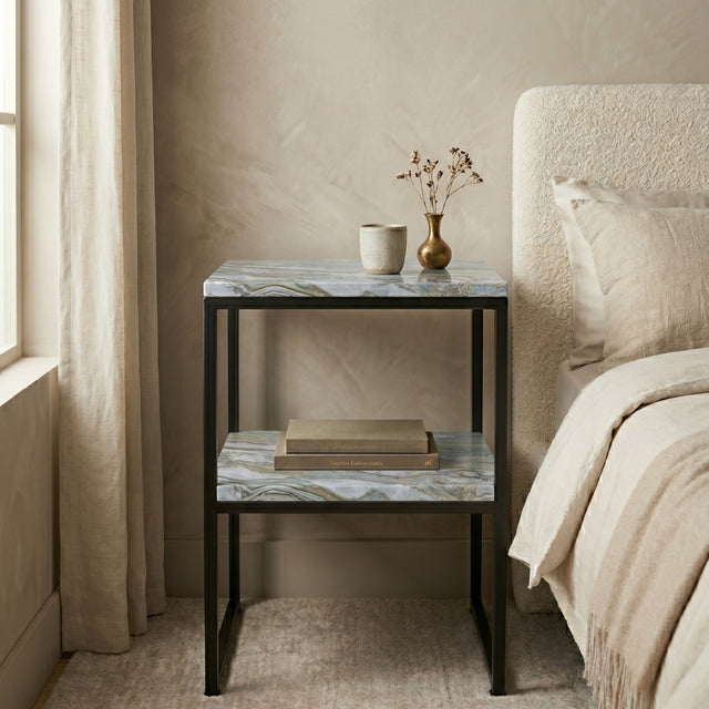 Tiffany Ocean Marble Bauhaus Night Stand With Steel Black Frame