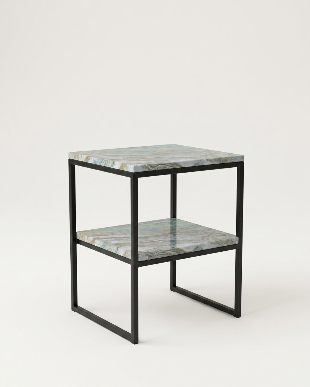 Tiffany Ocean Marble Bauhaus Night Stand With Steel Black Frame