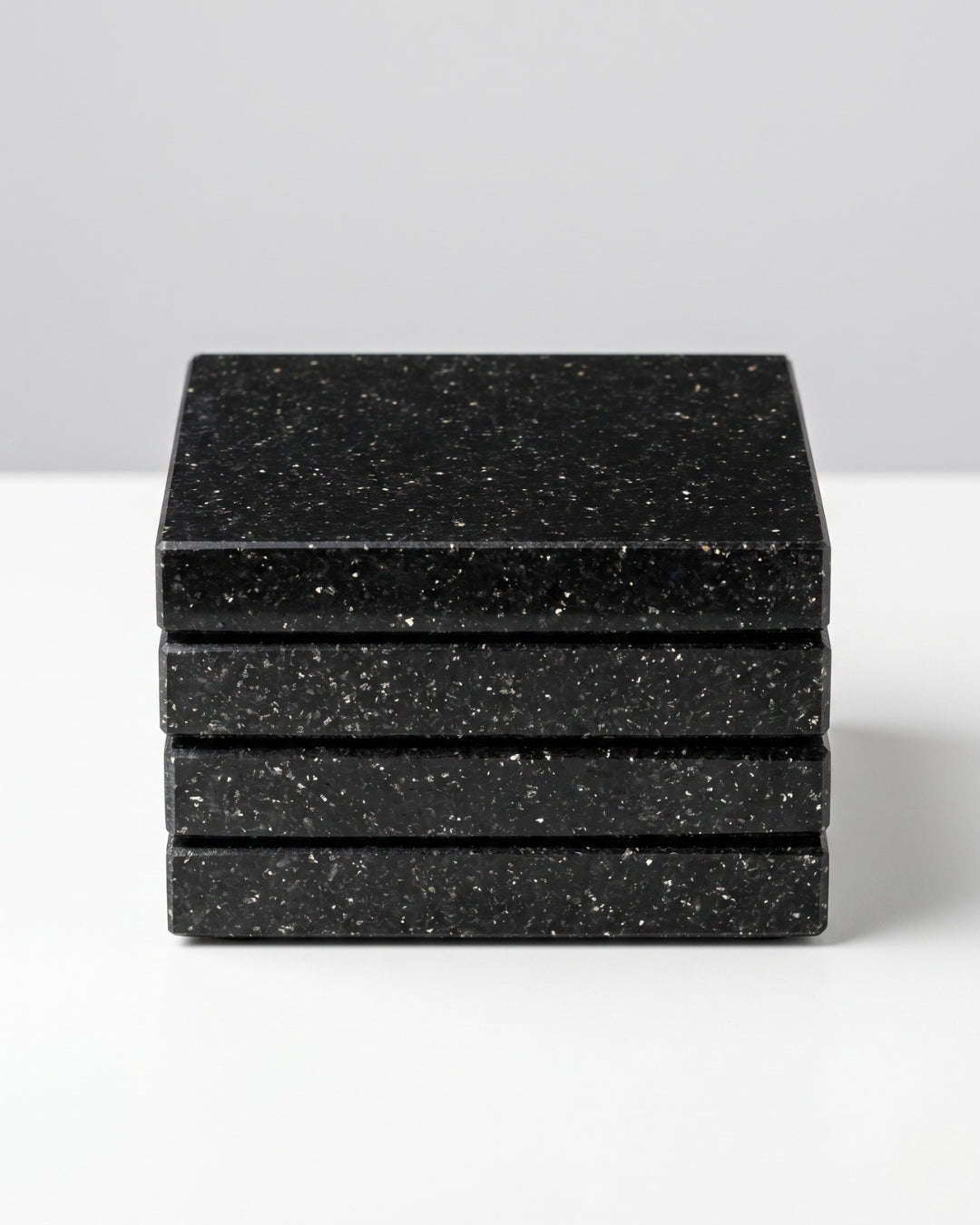 Absolute Black Granite Square Coasters - Block