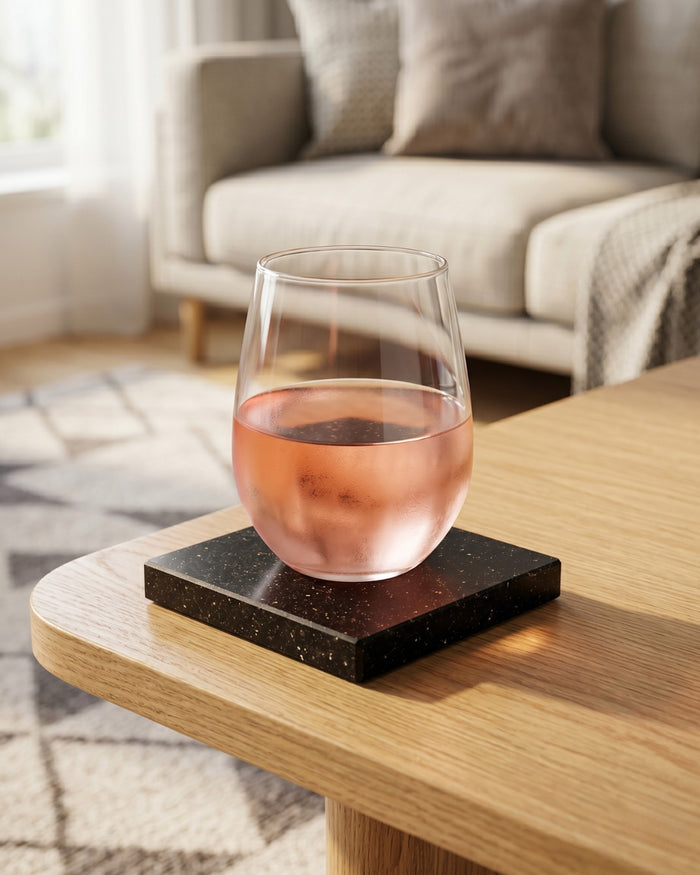Absolute Black Granite Square Coasters - Block
