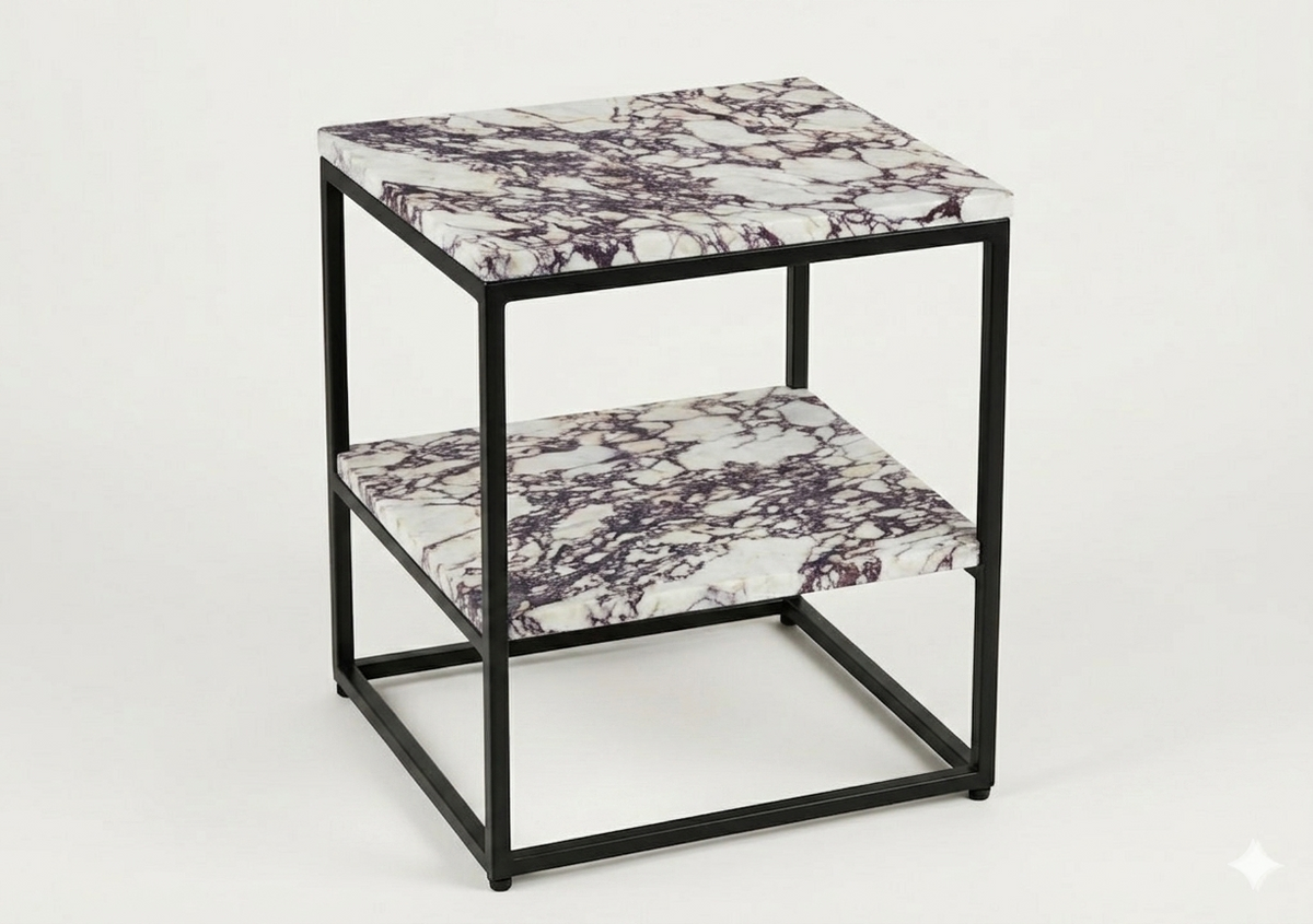 Calacatta Viola Marble - Bauhaus Inspired Night Stand With Steel Black Base Studio
