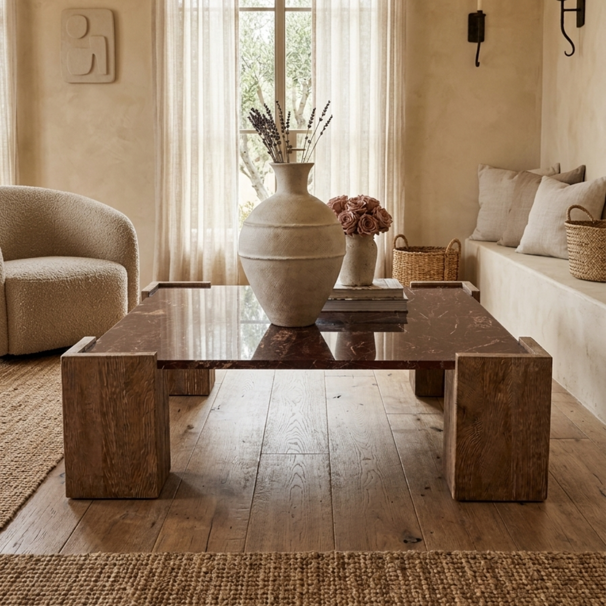 Red Jasper Marble Marbella Arco Coffee Table