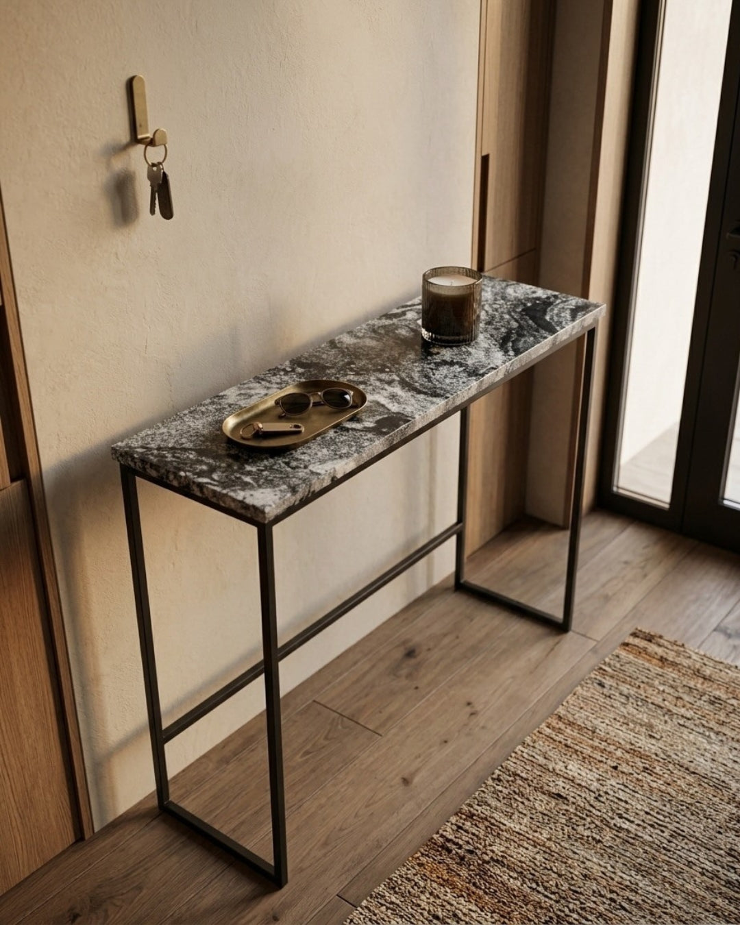 Vison Granite Consoleb Table With Black Steel