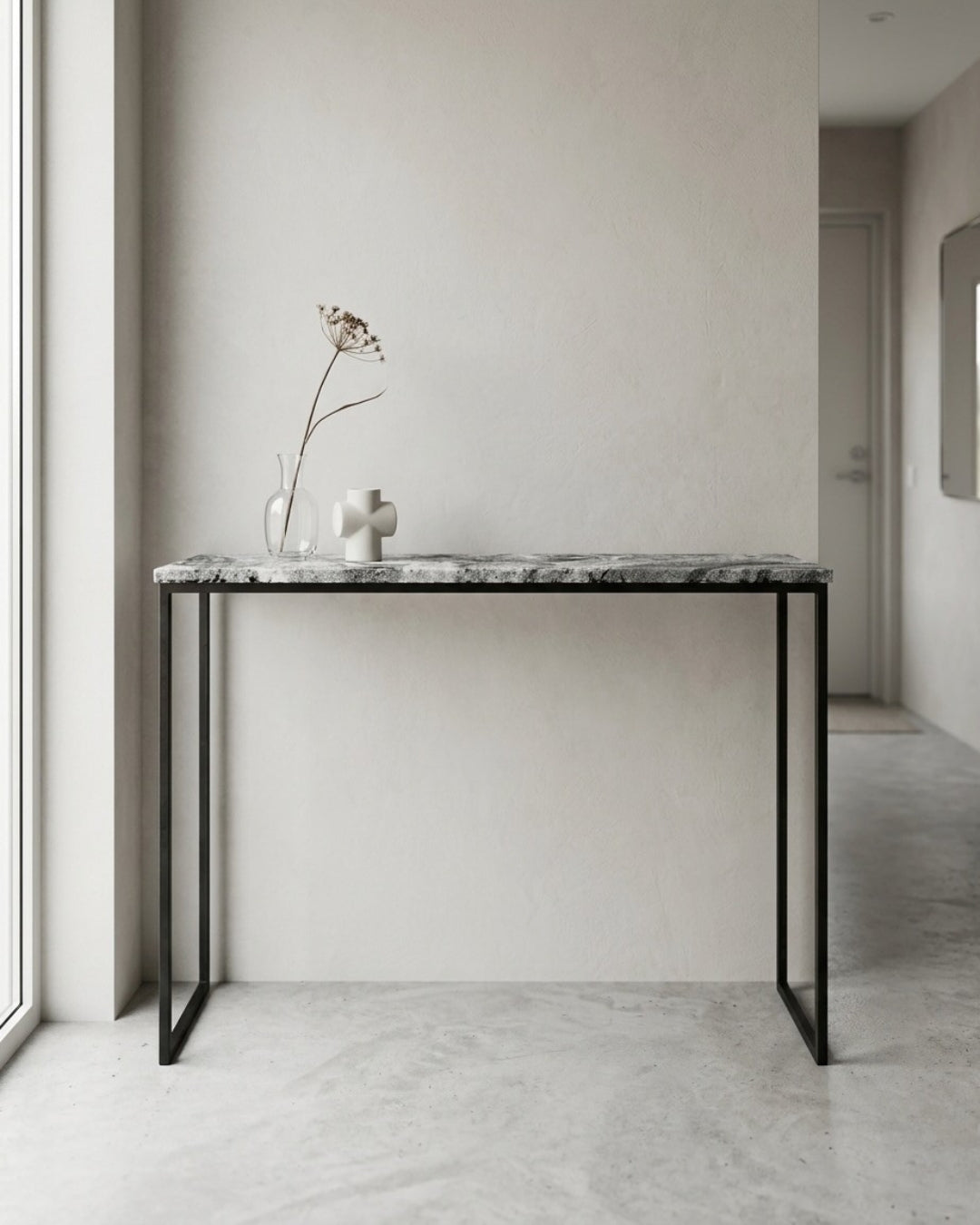 Vison Granite Consoleb Table With Black Steel