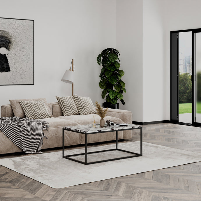 Coffee table calacatta viola marble black steel frame interior