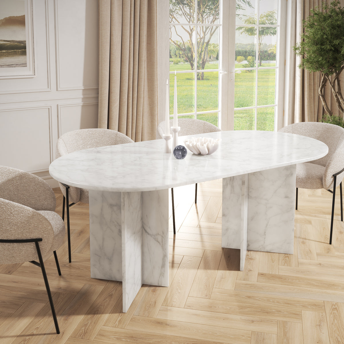 Mugla Marble Oval Dining Table